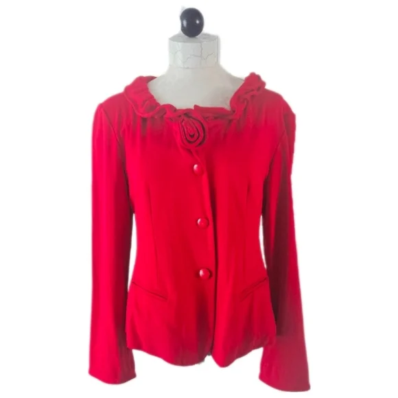 Vintage Red Rosette Ruffle Jacket 80s 90s Statement Top - Picture 3 of 9
